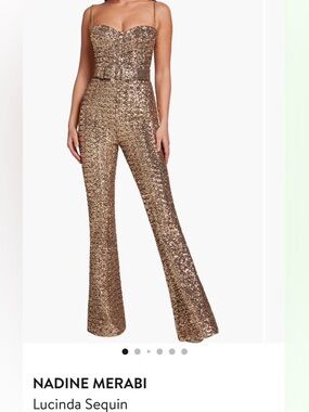 Nadine Merabi Lucinda Sequin Sleeveless Jumpsuit Gold Sparkly Size S